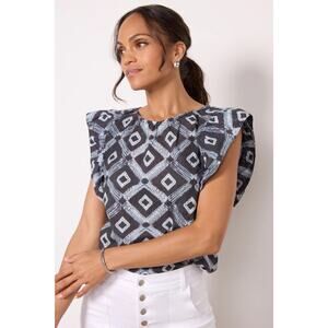 Evereve Oaklynn Navy Geometric Eyelet Top